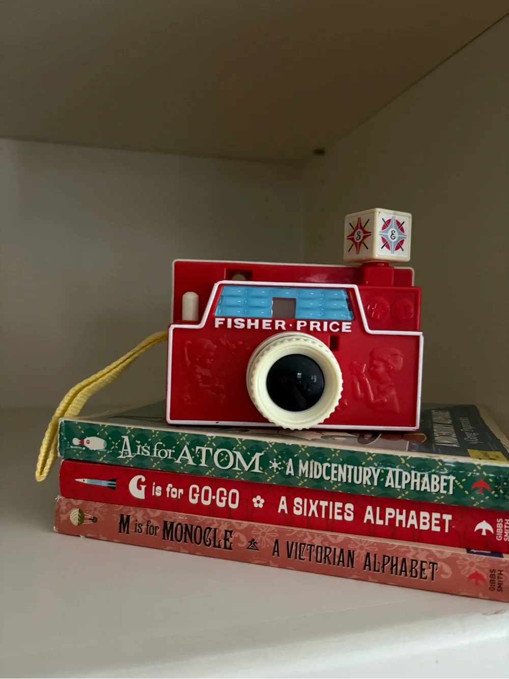 Fisher-Price Red and White Toy Camera with Yellow Strap